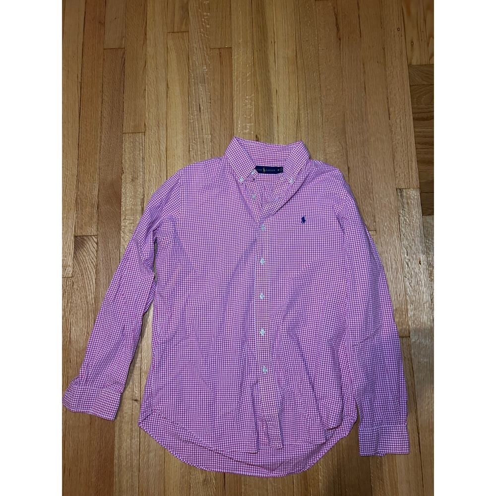 Polo Ralph Lauren Mens Pink Gingham Check Button Down Shirt Long Sleeve Size M